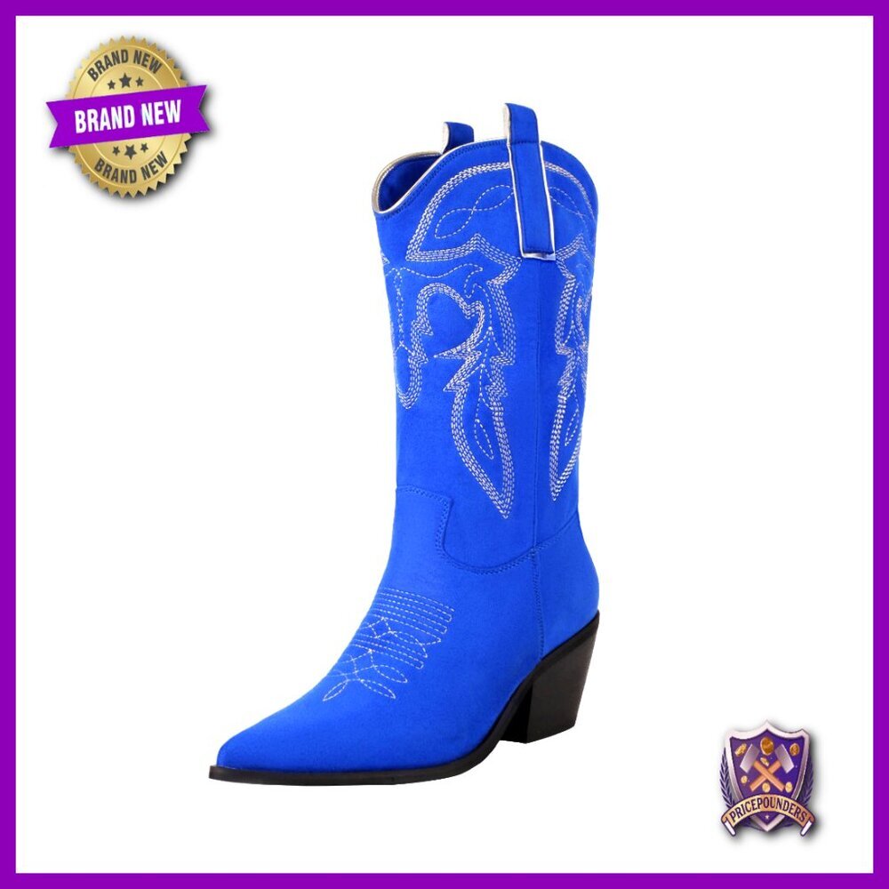 Western Cowgirl Boots Embroidery Chunky Heel Knee High Pull On Boots
